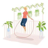 femme athlétique, corde à sauter dans le jardin vecteur