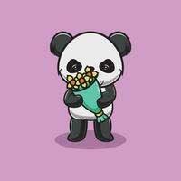 mignonne Panda avec fleur dessin animé illustration.eps vecteur