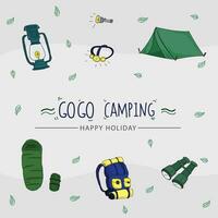 camping main tiré griffonnage vecteur illustration. camping concept.