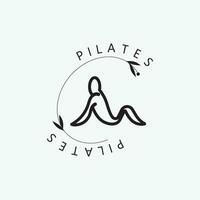 abstrait pilates logo, yoga identité corps équilibre vecteur monoline conception modèle. bien-être mode de vie