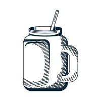 pot de boisson avec icône de style dessiné à la main de paille vecteur
