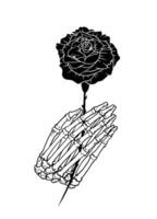 main tiré illustration de squelette main en portant une Rose vecteur