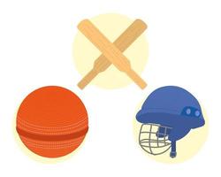 trois équipements de cricket vecteur