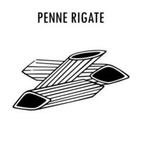 Penne rigate griffonnage nourriture illustration. main tiré graphique impression de pennette type de Pâtes. vecteur ligne art élément de italien cuisine