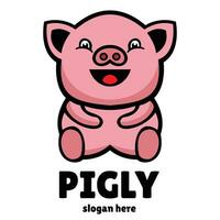 mignonne porc mascotte logo conception illustration vecteur