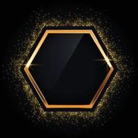 hexagonal d'or Cadre avec briller Contexte vecteur