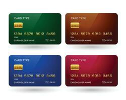 quatre crédit cartes maquette dans différent couleurs vecteur