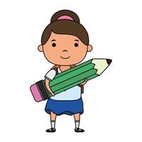jolie petite fille étudiante avec personnage de crayon vecteur