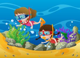 Deux filles plongeant sous l&#39;océan vecteur