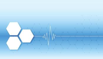 bleu médical Contexte avec battement de coeur ligne et hexagonal formes vecteur