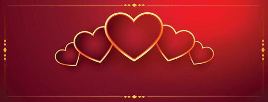 décoratif d'or cœurs sur rouge valentines journée bannière vecteur