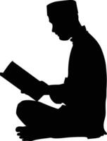 ai généré silhouette de une musulman homme en train de lire le Coran dans noir Couleur seulement vecteur