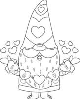 décrit mignonne Valentin gnome dessin animé personnage en portant cœurs avec texte l'amour. vecteur main tiré illustration