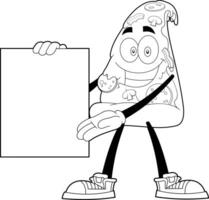 décrit souriant Pizza tranche dessin animé personnage présent Vide signe. vecteur main tiré illustration