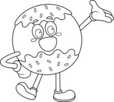 décrit marrant Donut rétro dessin animé personnage agitant pour salutation. vecteur main tiré illustration