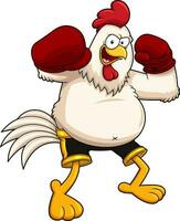 en colère boxeur poulet coq dessin animé personnage portant boxe gants. vecteur main tiré illustration
