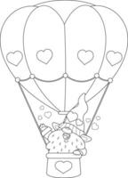 décrit mignonne Valentin gnome dessin animé personnage en volant cœur air ballon sur la Saint-Valentin journée vecteur