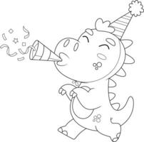 décrit content anniversaire dinosaure dessin animé personnage à une faire la fête. vecteur main tiré illustration