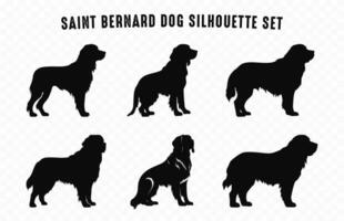 Saint Bernard chien silhouettes vecteur ensemble, silhouette de chiens race noir clipart