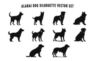 ensemble de alabai chien silhouettes noir vecteur gratuit