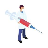 Docteur avec l'icône isométrique de vaccin de seringue vecteur