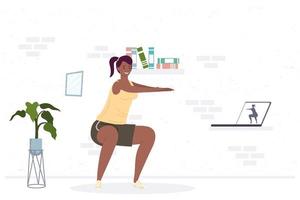 femme afro athlétique pratiquant l'exercice dans la maison vecteur