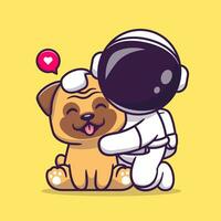 mignonne astronaute avec carlin chien dessin animé vecteur icône illustration. science animal icône concept isolé prime vecteur. plat dessin animé style