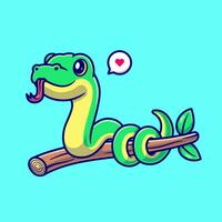 mignonne serpent sur branche dessin animé vecteur icône illustration. animal la nature icône concept isolé prime vecteur. plat dessin animé style