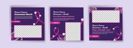 modèle de publication sur les réseaux sociaux pour la sensibilisation au cancer du sein. soins de santé des femmes. célébrer annuellement. concept médical. vecteur