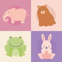 ensemble de quatre icônes d'animaux pour enfants vecteur
