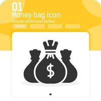 Signe de vecteur d'icône de sac d'argent avec un style solide isolé sur fond blanc. illustration vectorielle argent icône symbole icône concept pour le web, l'interface utilisateur, l'ux, le site Web, les affaires, la finance, les applications mobiles et tous les projets