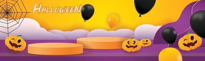 podium heureux halloween vector illustation citrouille orange backgroung stand scène pour produit