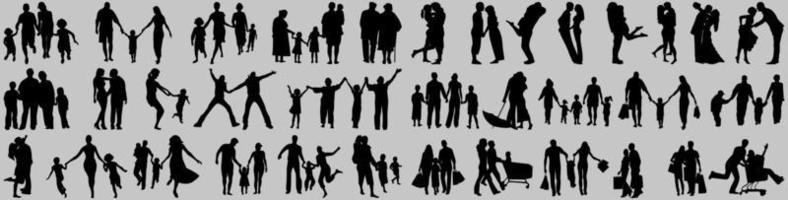 collection de silhouettes familiales, collection de silhouettes noires de familles vecteur