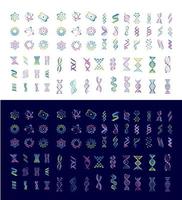 bigset de signe génétique d'adn, d'icônes et de collection d'éléments. coloré de symbole d'adn isolé. vecteur d'adn