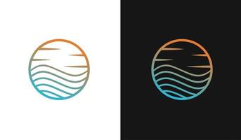 élément vectoriel logo soleil de mer, conception monoline, icône de voyage paysage naturel