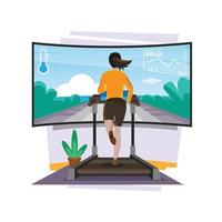 sport virtuel à la maison avec grand écran vecteur