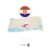 plié papier carte de Croatie avec drapeau épingle de Croatie. vecteur
