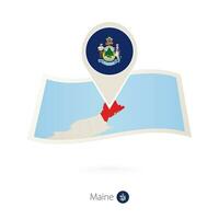 plié papier carte de Maine nous Etat avec drapeau épingle de Maine. vecteur