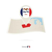 plié papier carte de Iowa nous Etat avec drapeau épingle de Iowa. vecteur