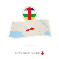 plié papier carte de central africain république avec drapeau épingle de central africain république. vecteur