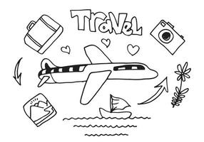 ensemble de doodle de voyage dessinés à la main. illustration vectorielle.doodle conception de collection de voyages dans le monde de l'art. vecteur