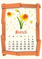 Modèle de calendrier pour mars avec fleur jaune vecteur