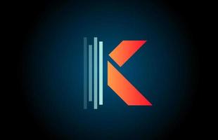 icône du logo de la lettre de l'alphabet bleu orange k pour l'entreprise et les affaires avec la conception de la ligne vecteur