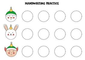 tracer des lignes avec des boules de Noël de dessin animé mignon. pratique de l'écriture. vecteur