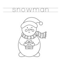 trace les lettres et colorie le bonhomme de neige. pratique de l'écriture manuscrite pour les enfants. vecteur