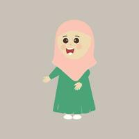 musulman enfant, peu fille Ramadan dessin animé vecteur illustration. mignonne femelle enfant dans traditionnel vêtements. content et souriant les enfants personnage dans hijab. musulman fille dans différent action