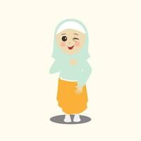 musulman enfant, peu fille Ramadan dessin animé vecteur illustration. mignonne femelle enfant dans traditionnel vêtements. content et souriant les enfants personnage dans hijab. musulman fille dans différent action