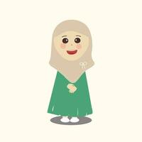 musulman enfant, peu fille Ramadan dessin animé vecteur illustration. mignonne femelle enfant dans traditionnel vêtements. content et souriant les enfants personnage dans hijab. musulman fille dans différent action