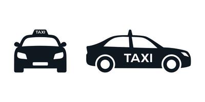 Taxi taxi voiture vecteur icône. Taxi voiture de face et côté vue plat pictogramme conceptions, vecteur illustration.