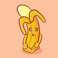 mascotte de banane mignonne assis dessin animé isolé dans un style plat vecteur